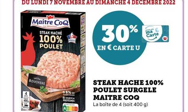steak haché 100% poulet surgelé maître coq