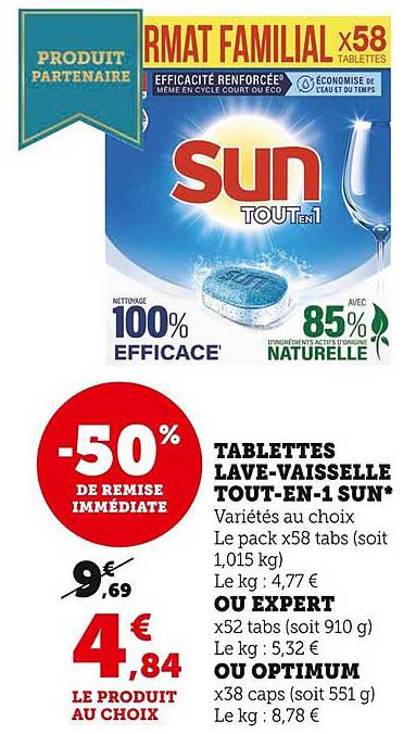 tablettes lave-vaisselle tout-en-1 sun ou expert ou optimum