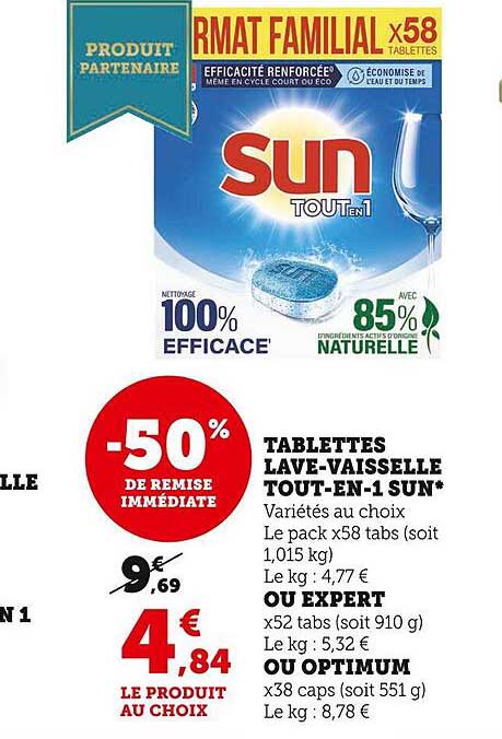 tablettes lave-vaisselle tout-en-1 sun ou expert ou optimum