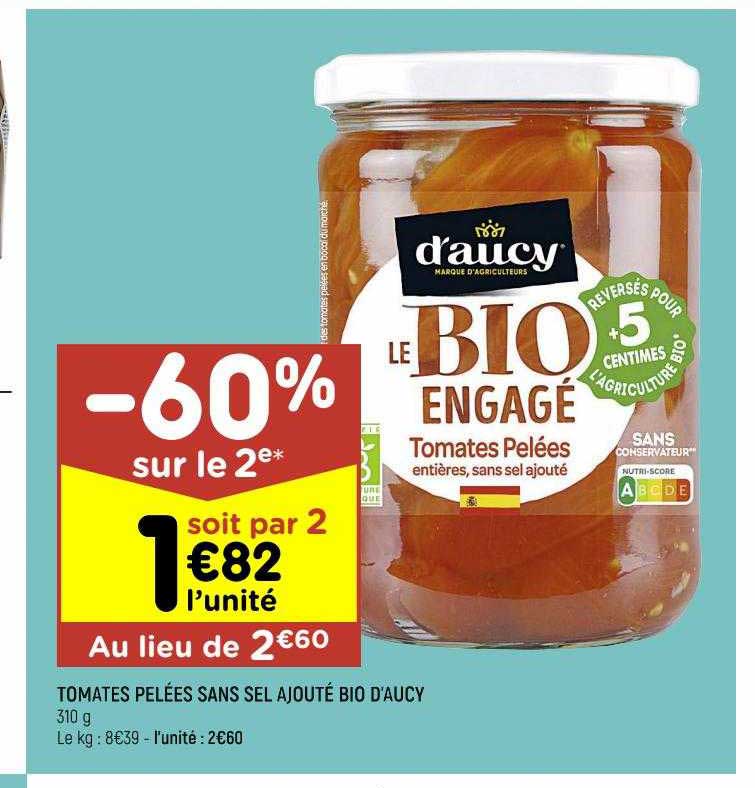 tomates pelées sans sel ajouté bio d'aucy