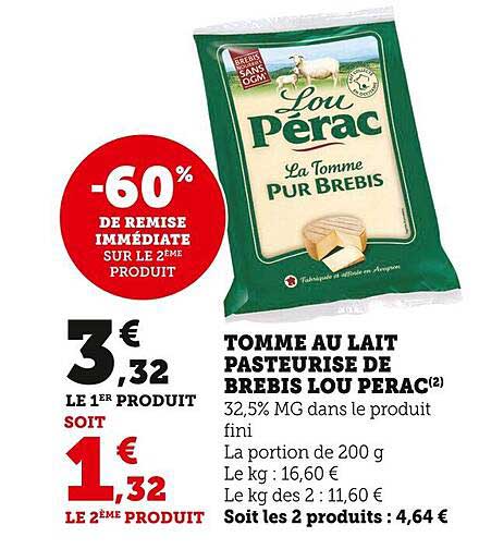 tomme de lait pasteurisé de brebis lou pérac