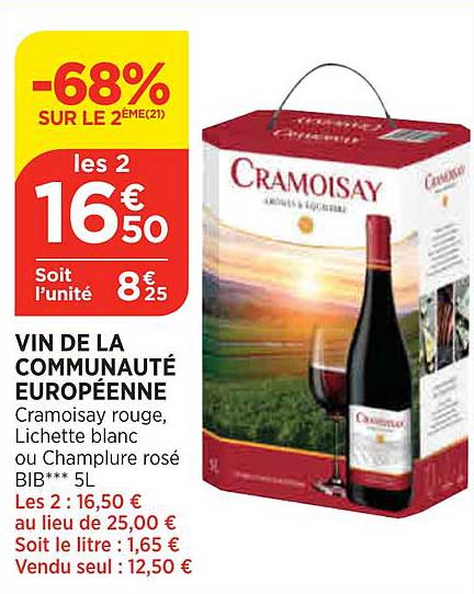 vin de la communauté européenne cramoisay rouge, lichette blanc ou champlure rosé bib