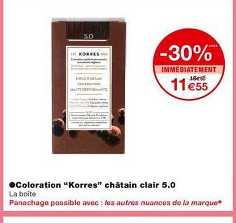 -30% sur le 2éme article coloration "korres" châteain clair 5.0