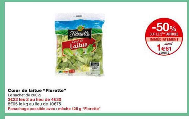 -50% sur le 2éme article coeur de laitue "florette"
