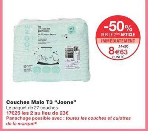 -50% sur le 2éme article couche malo t3 "joone"