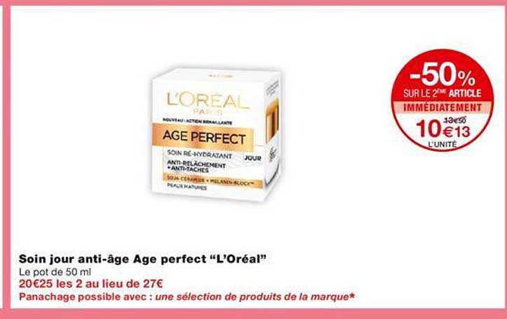 -50% sur le 2éme article soin jour anti-âge age perfect "l'oréal