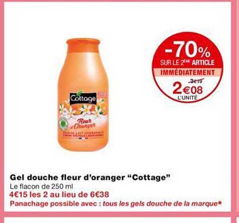-70% sur le 2éme article gel douche fleur d'oranger "cottage"
