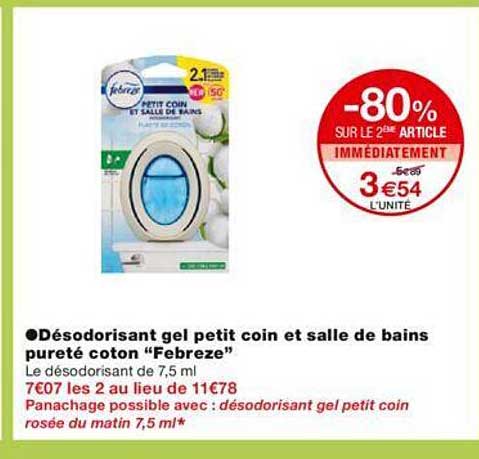 -80% Sur Le 2éme Article Désodorisant Gel Petit Coin Et Salle De Bains Pureté Coton "febreze"