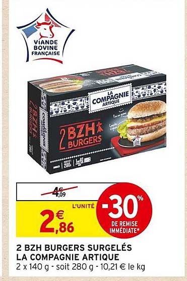 2 bzh burgers surgelés la compagnie artique
