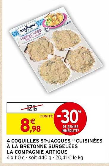 4 coquilles st-jacques cuisinées à la bretonne surgelées la compagnie artique