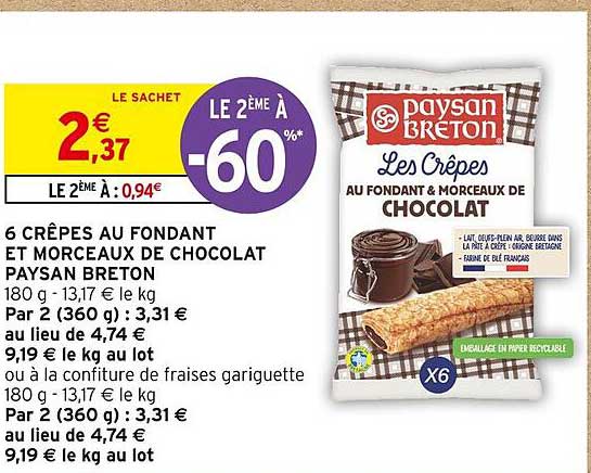 6 crêpes au fondant et morceaux de chocolat paysan breton