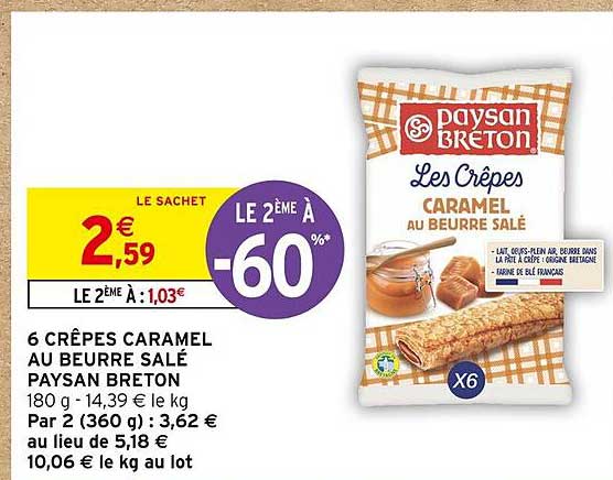 6 crêpes caramel au beurre salé paysan breton