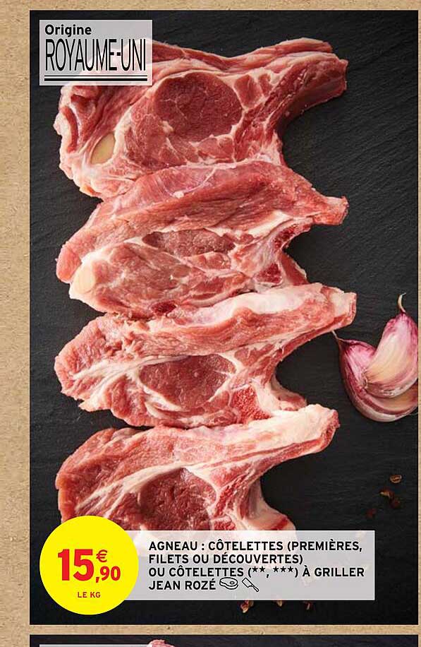 agneau : côtelettes (premières, filets ou découvertes) ou côtelettes (**, ***) à griller jean rozé