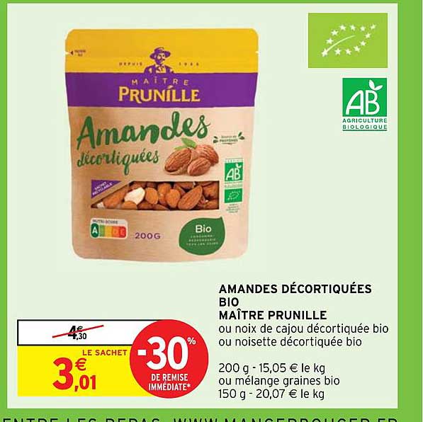 amandes décortiquées bio maître prunille