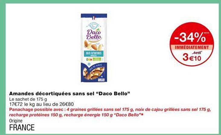 amandes décortiquées sans sel "daco bello"