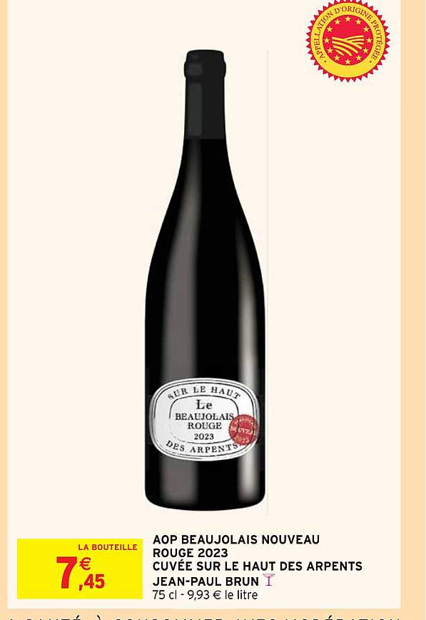 aop beaujolais nouveau rouge 2023 cuvée sur le haut des arpents jean-paul brun