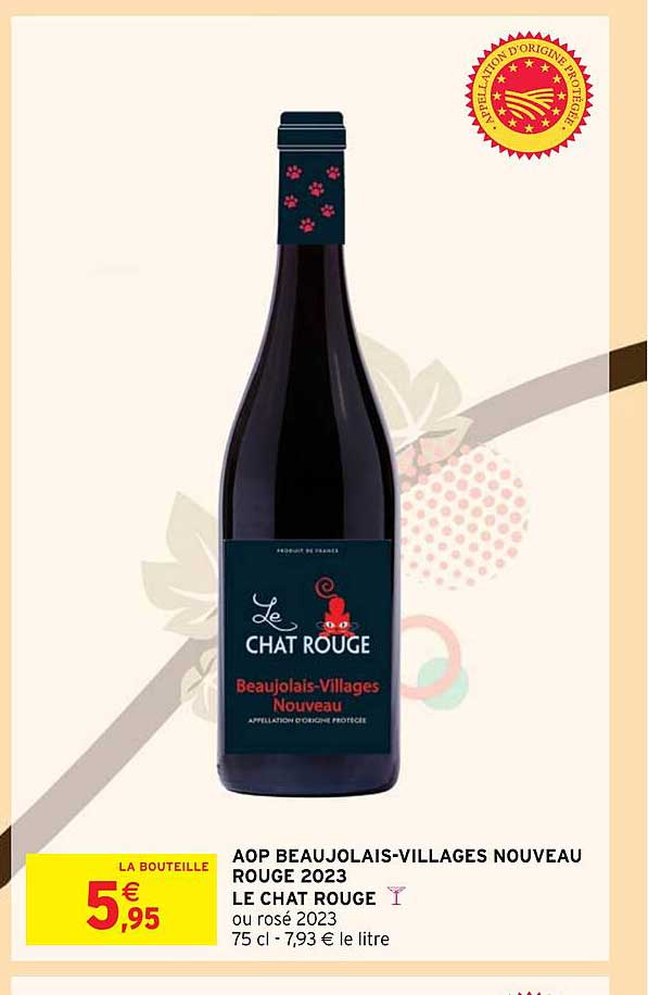 aop beaujolais-villages nouveau rouge 2023 le chat rouge