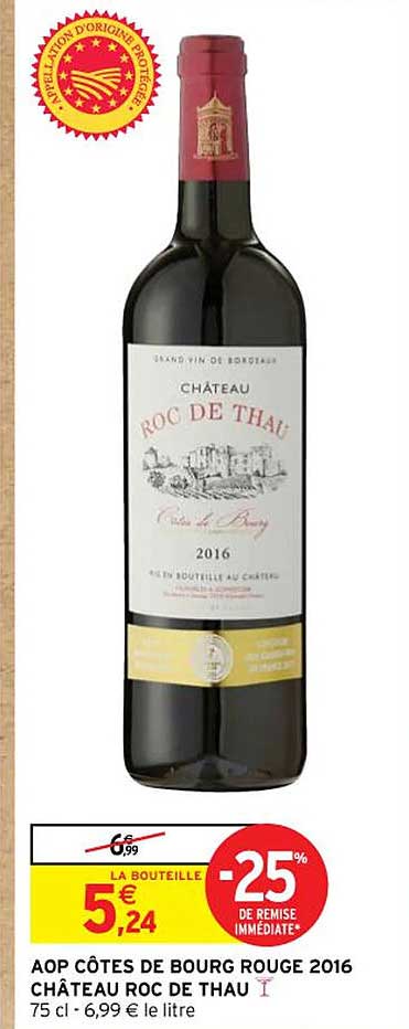aop côtes de bourg rouge 2016 château roc de thau