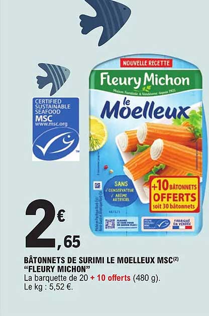 bâtonnets de surimi le moelleux msc "fleury michon"