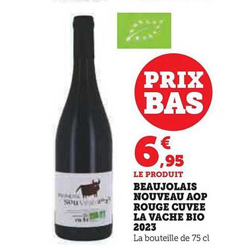 beaujolais nouveau aop rouge cuvée la vache bio 2023