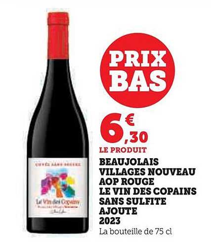 beaujolais villages nouveau aop rouge le vin des copains sans sulfite ajoutés 2023