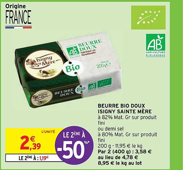 beurre bio doux isigny sainte mère