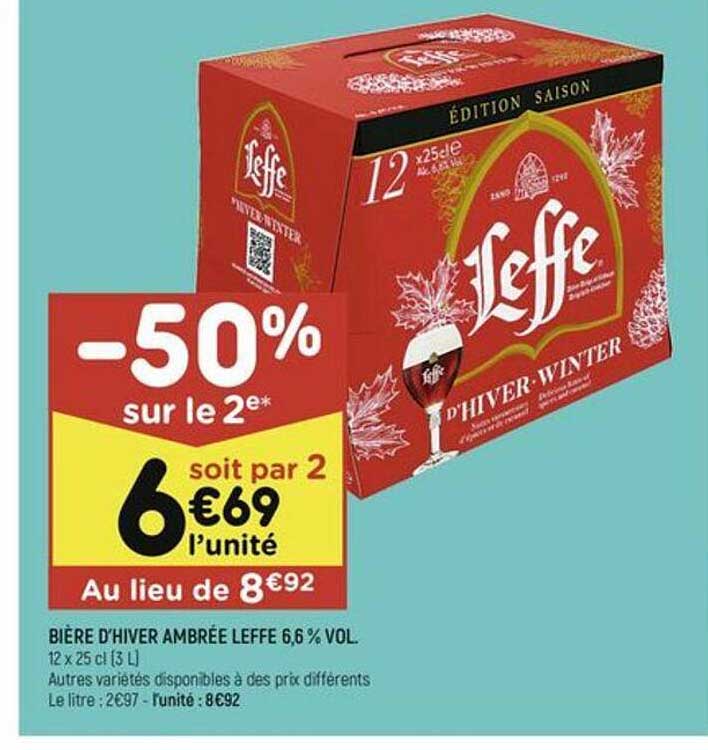 bière d'hiver ambrée leffe 6,6% vol.