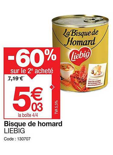 bisque de homard liebig -60% sur le 2e acheté