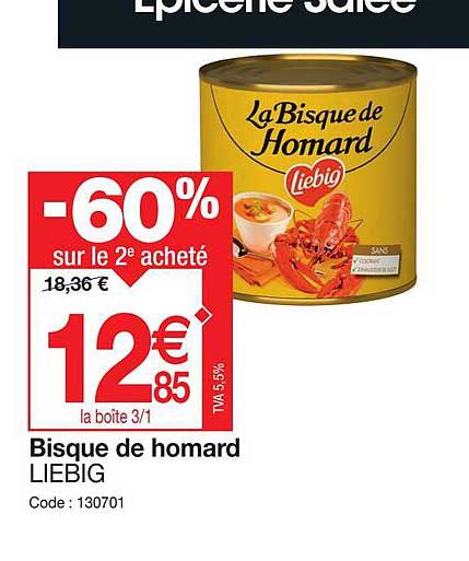 bisque de homard liebig -60% sur le 2e acheté