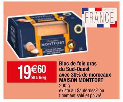 bloc de foie gras du sud-ouest avec 30% de morceaux maison montfort