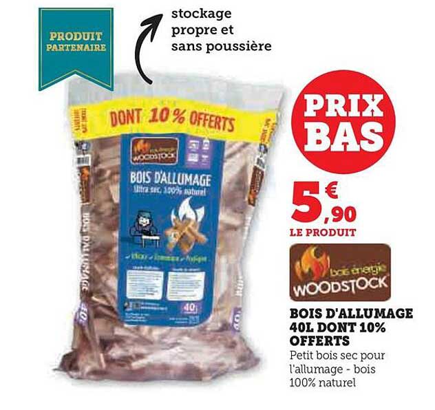 bois d'allumage 40l dont 10% offerts woodstock