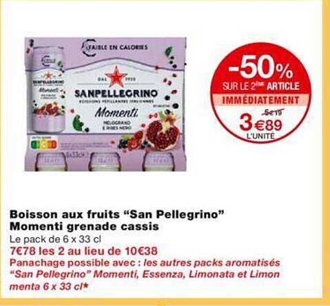 boisson aux fruits "san pellegrino" momenti grenade cassis -50% sur le 2ème article