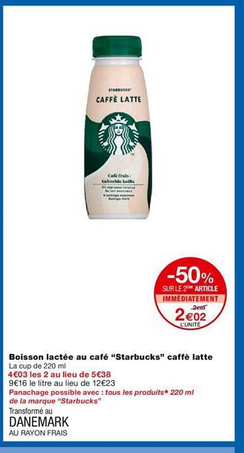 boisson lactée au café "starbucks" caffè latte -50% sur le 2ème article