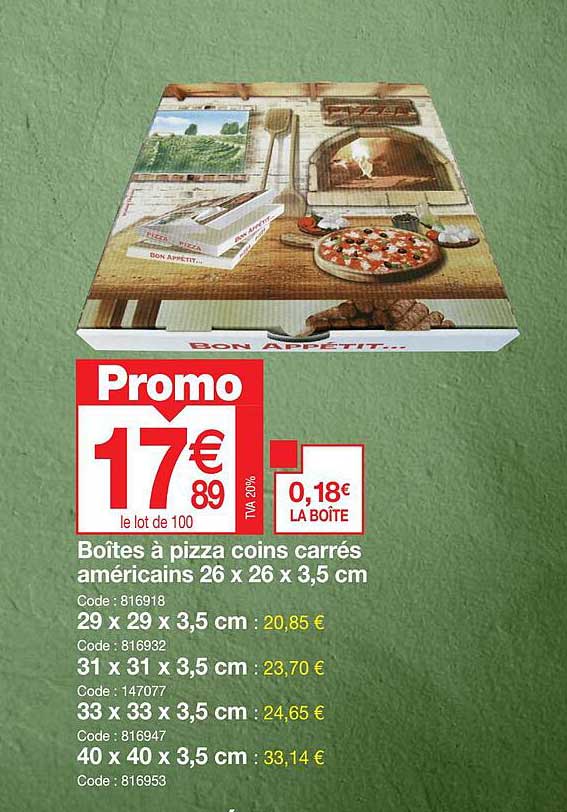 boîtes à pizza coins carrés américains