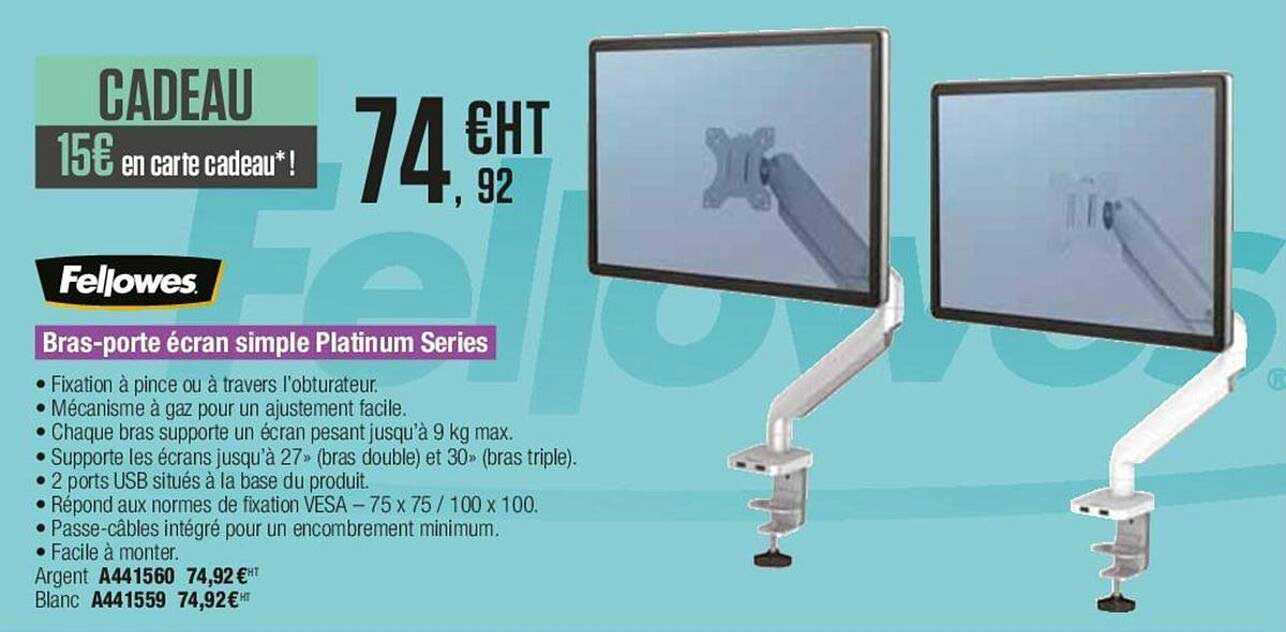 bras-porte écran simple platinum séries fellowes