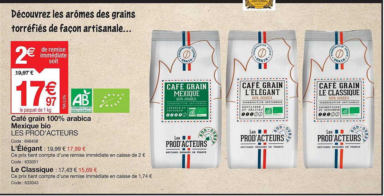 café grain 100% arabica mexique bio les prod'acteurs