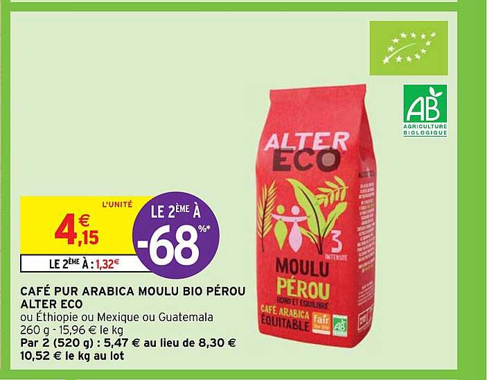 café pur arabica moulu bio pérou alter éco