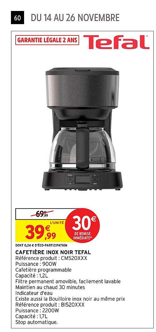 Cafetière Inox Noir Tefal