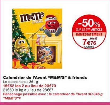 calendrier de l'avent "m&m's & friends -50% sur le 2ème article