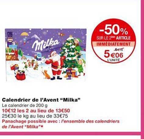 calendrier de l'avent "milka" -50% sur le 2ème article