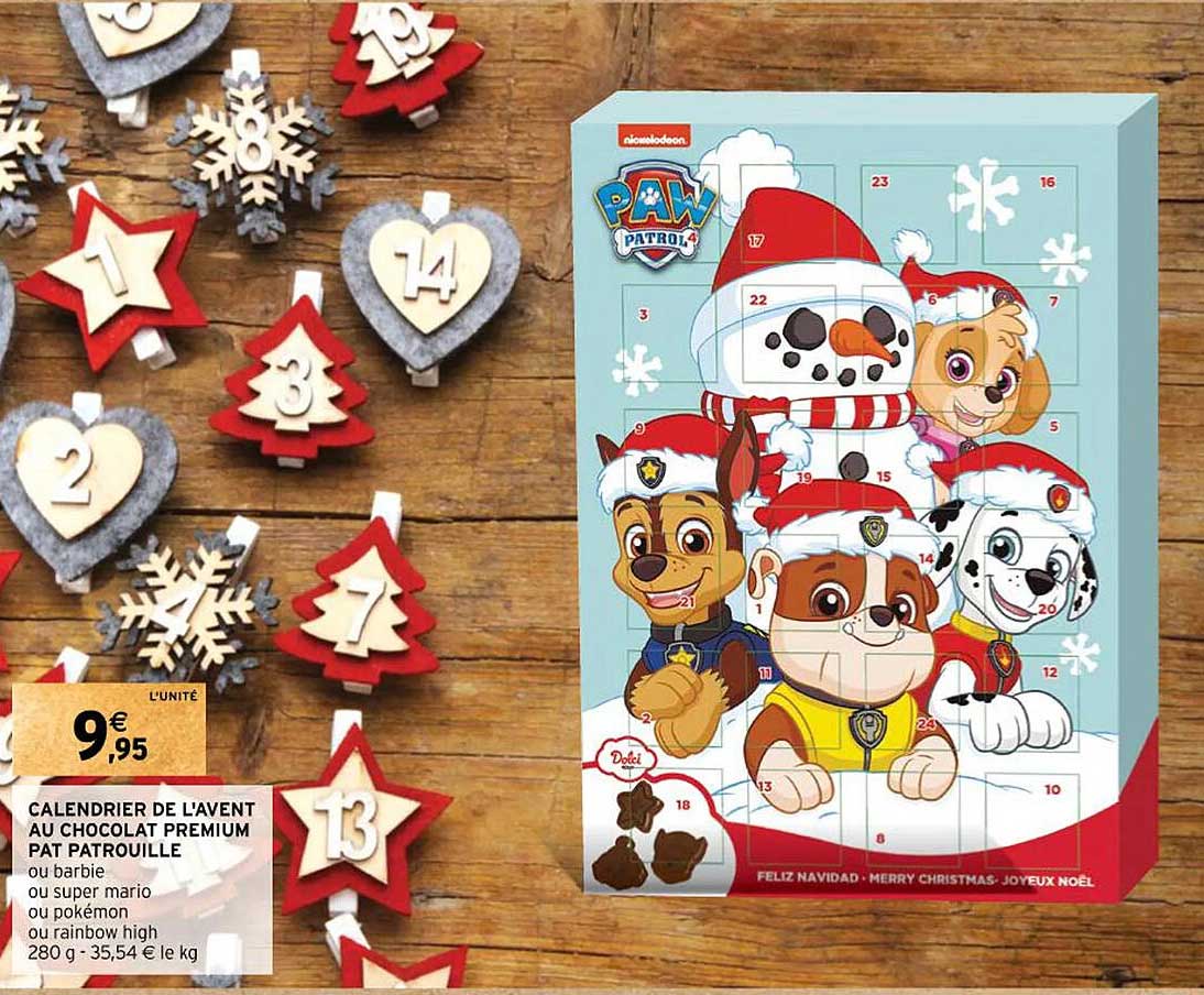 calendrier de l'avent au chocolat premium pat patrouille