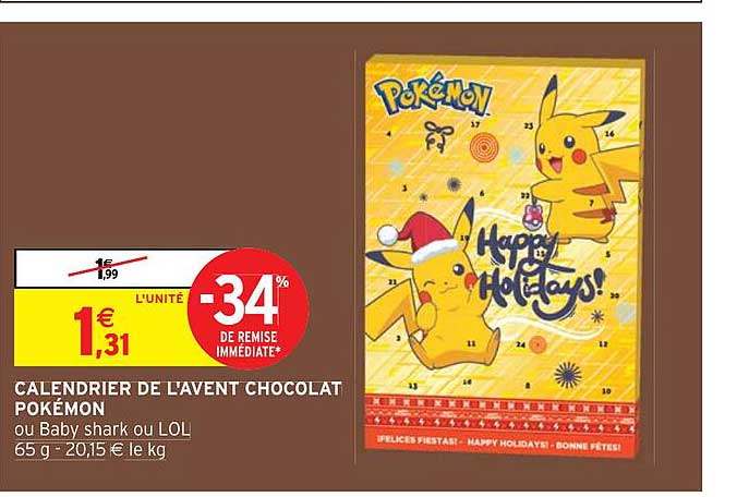 calendrier de l'avent chocolat pokémon
