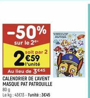 calendrier de l'avent masque pat patrouille