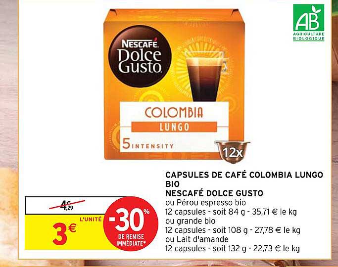 Capsules De Café Colombia Lungo Bio Nescafé Dolce Gusto