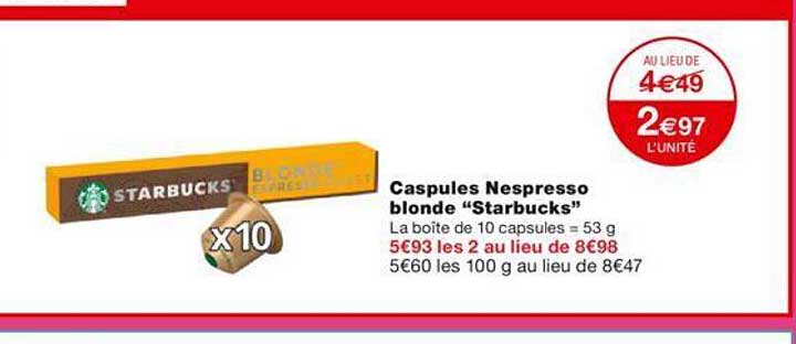 Caspules Nespresso Blonde "starbucks"
