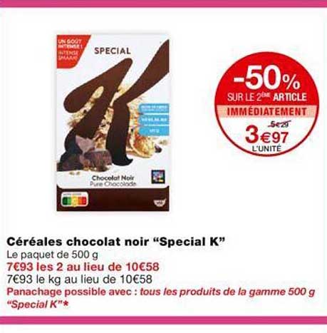 Céréales Chocolat Noir "special K" -50% Sur Le 2ème Article
