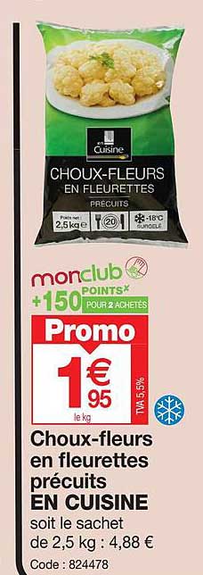 choux-fleurs en fleurettes précuits en cuisine