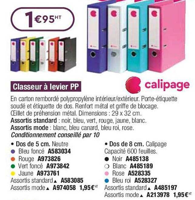 Classeur à Levier Pp Calipage