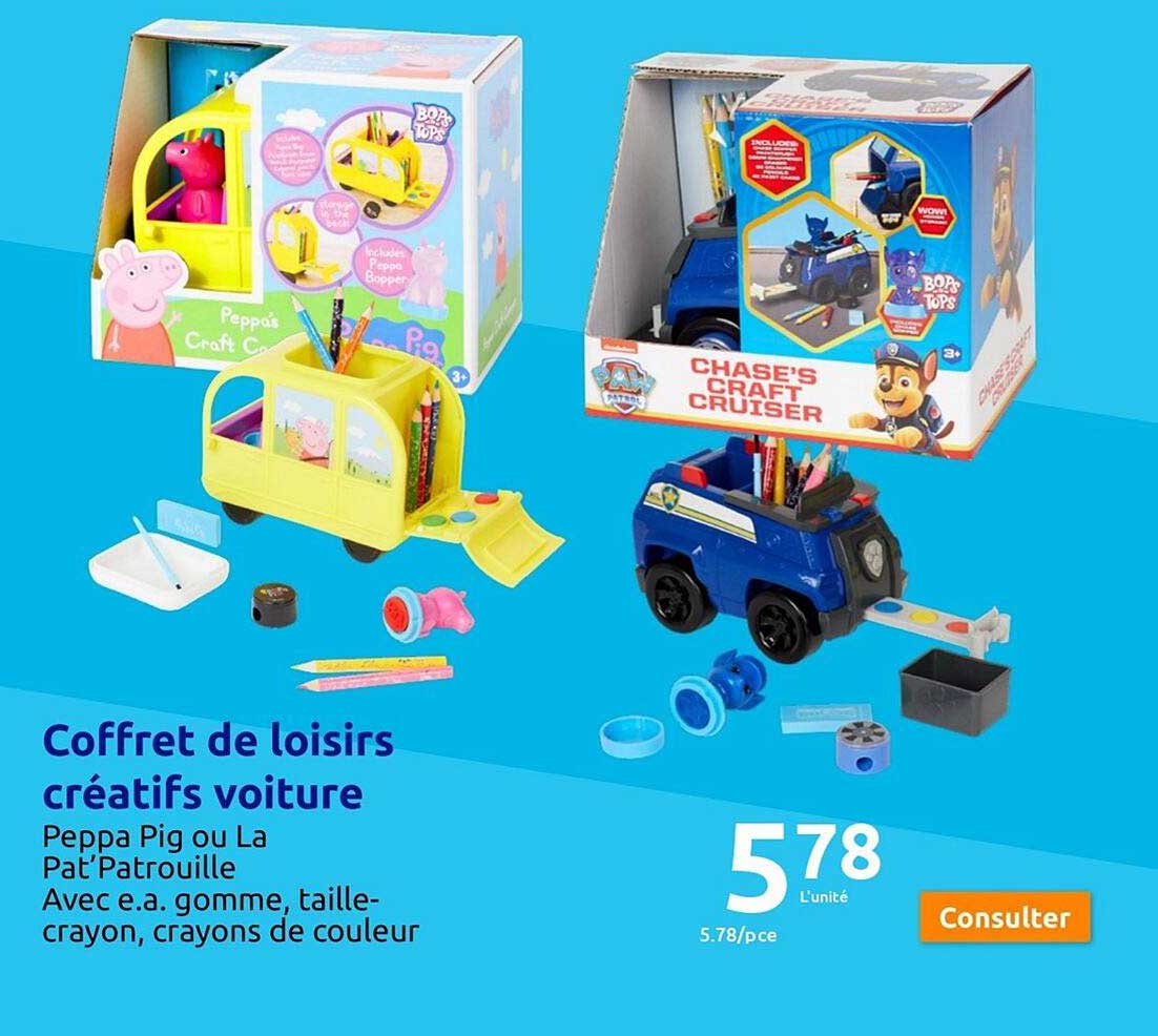coffret de loisirs créatifs voiture peppa pig ou la pat'patrouille