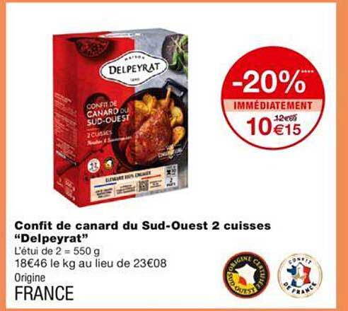 confit de canard du sud-ouest 2 cuisses 'delpeyrat